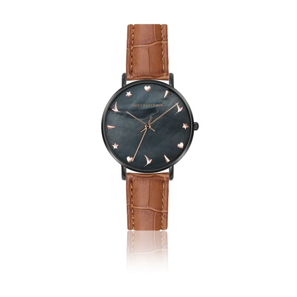 Zegarek damski z brązowym paskiem ze skóry naturalnej Emily Westwood Noir