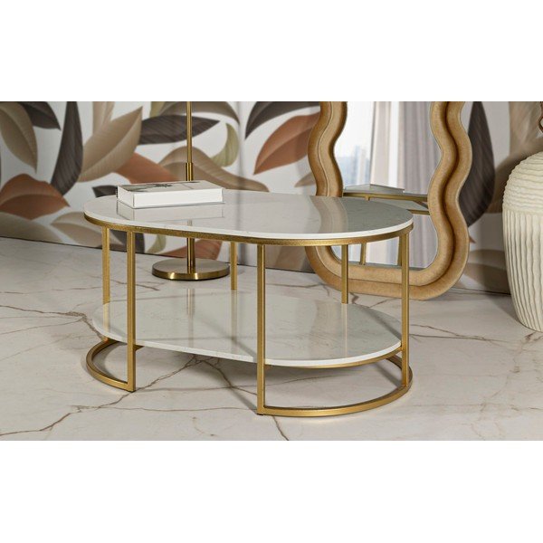 Stolik w biało-złotym kolorze z marmurowym blatem 60x90 cm Izmir – Mauro Ferretti-image-1