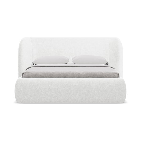 Białe tapicerowane łóżko dwuosobowe ze schowkiem i stelażem 140x200 cm Hauke – Makamii-image-3