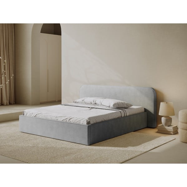 Jasnoszare tapicerowane łóżko dwuosobowe ze schowkiem i stelażem 160x200 cm Elizabeth – Micadoni -image-1