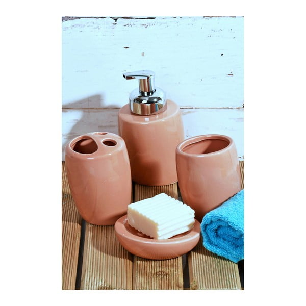Różowy ceramiczny komplet akcesoriów łazienkowych