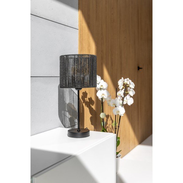 Czarna lampa stołowa z kloszem z plecionki trzcinowej (wysokość 48 cm) Foresto – GTV-image-2