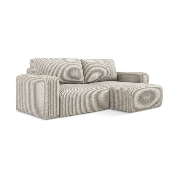 Beżowy sztruksowy rozkładany/ze schowkiem narożnik (prawostronny/z szezlongiem) Kona – Makamii-image-2