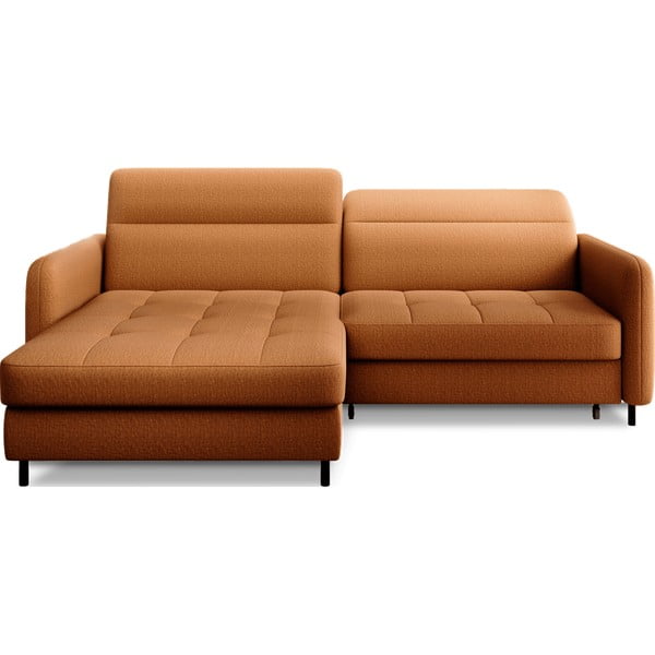 Żółty aksamitny rozkładany/ze schowkiem narożnik (lewostronny/z szezlongiem) Gomsi – ELTAP