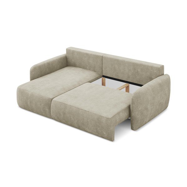 Beżowy narożnik rozkładany z tkaniny szenilowej ze schowkiem (lewostronny/z szezlongiem) Lilo – Makamii-image-3