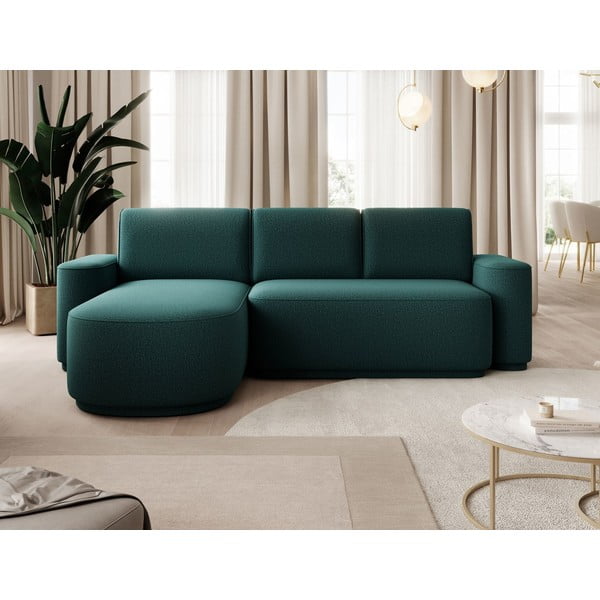 Zielony rozkładany/ze schowkiem narożnik z tkaniny szenilowej (lewostronny/z szezlongiem) Aurumm – ELTAP-image-1