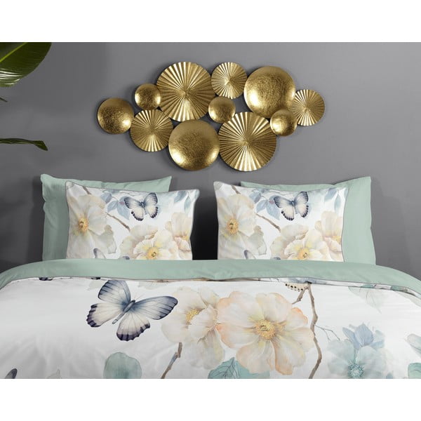 Biało-zielona pościel dwuosobowa z satyny bawełnianej 200x220 cm Adiwanya – Descanso-image-2