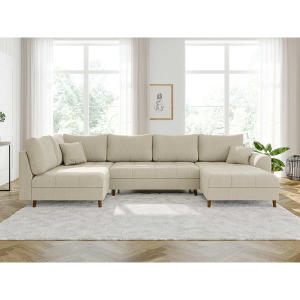 Kremowy sztruksowy narożnik (prawostronny/w kształcie litery U) Ariella – Ropez-image-1