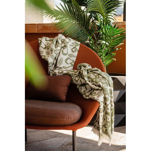 Ciemnozielony pled z domieszką bawełny Euromant Summer Linen, 140x180 cm-image-2