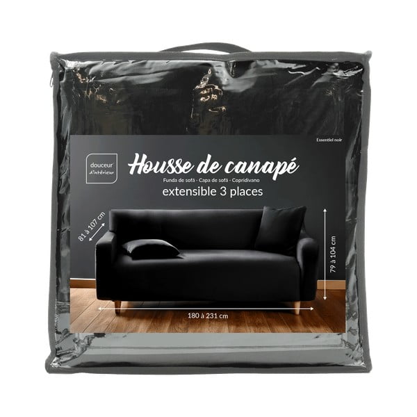 Czarny elastyczny pokrowiec na sofę 3-osobowy Mila – douceur d'intérieur-image-3