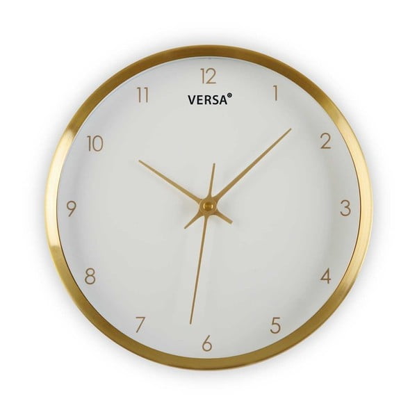 Biały zegar w ramie w kolorze złota Versa Runna, ⌀ 25,8 cm