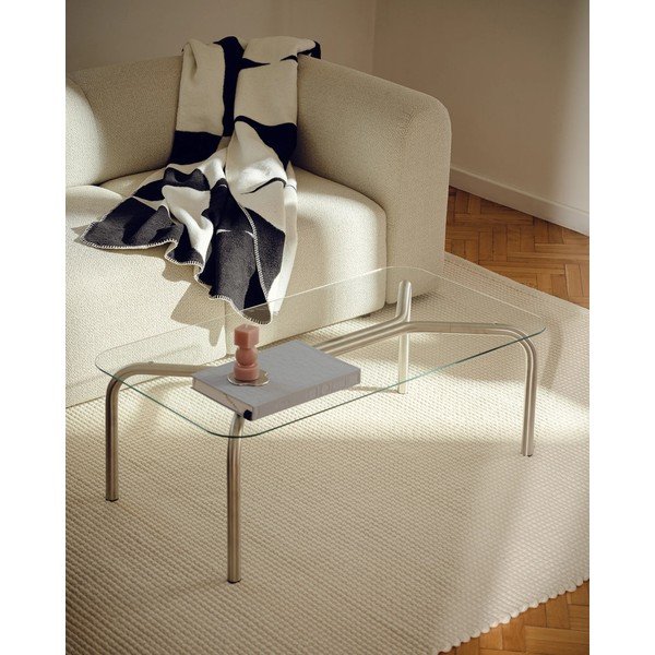 Stolik ze szklanym blatem w kolorze srebra 60x110 cm Uku – noo.ma-image-3