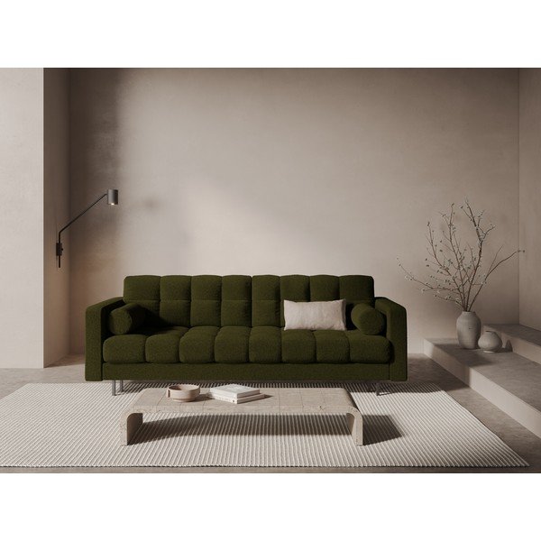 Zielona rozkładana sofa ze schowkiem z materiału bouclé 222 cm Bali – Cosmopolitan Design-image-1