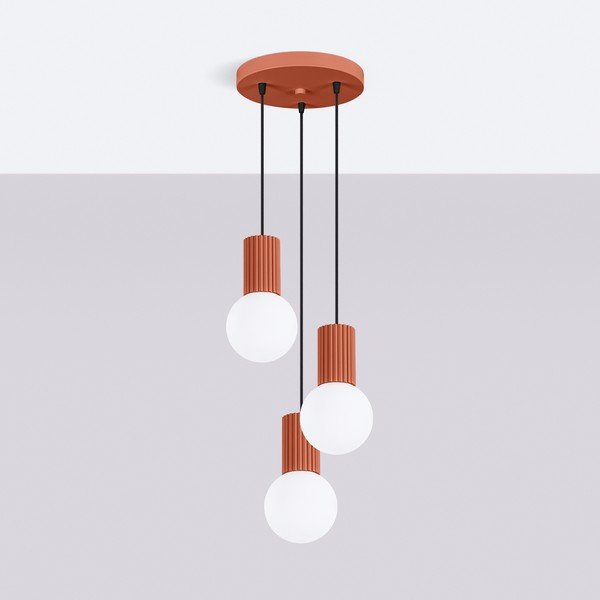 Metalowa lampa wisząca w kolorze terakoty ze szklanym kloszem ø 25 cm Orbital – Sollux-image-2