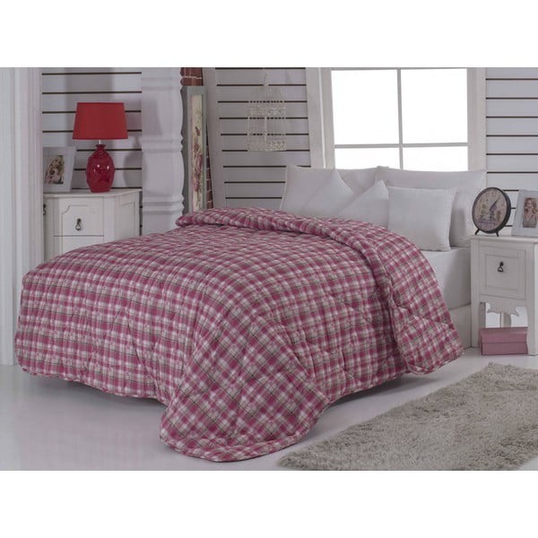Narzuta pikowana na łóżko dwuosobowe Ekose Red, 195x215 cm