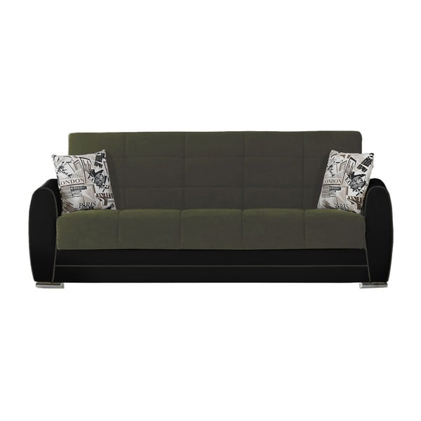Czarno-zielona trzyosobowa sofa rozkładana ze schowkiem Esidra Rest
