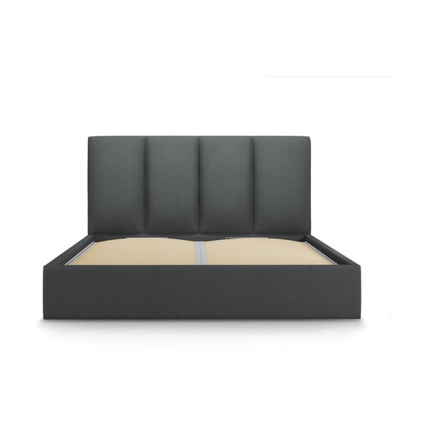 Ciemnoszare tapicerowane łóżko dwuosobowe ze schowkiem ze stelażem 160x200 cm Juniper – Mazzini Beds-image-2