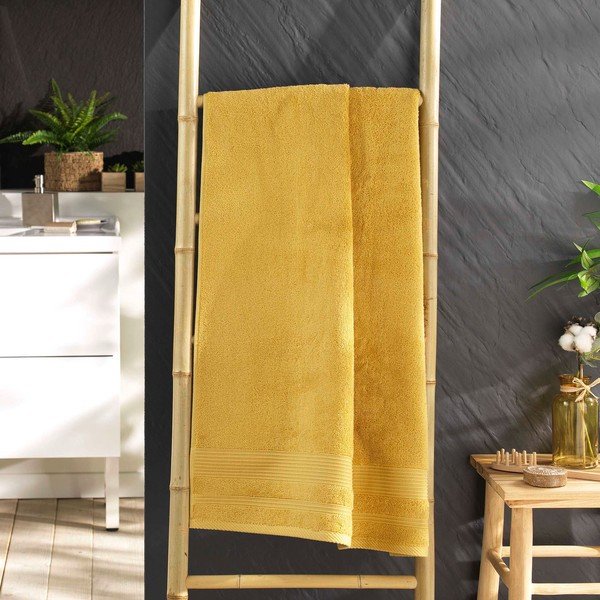 Żółty bawełniany ręcznik kąpielowy frotte 70x130 cm Tendresse – douceur d'intérieur-image-1