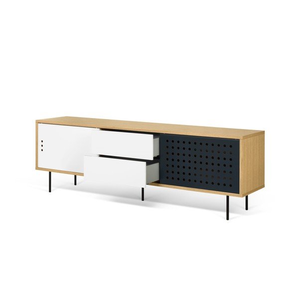 Szafka pod TV w kolorze dębu z czarno-białymi elementami TemaHome Dann Dots, dł. 201 cm-image-3