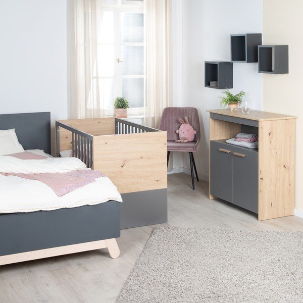 Szaro-naturalne łóżeczko 60x120 cm Anna – Roba-image-4