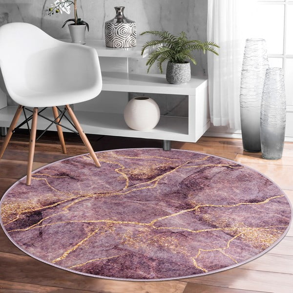 Różowy okrągły dywan odpowiedni do prania i robotów sprzątających ø 80 cm Comfort – Mila Home-image-4