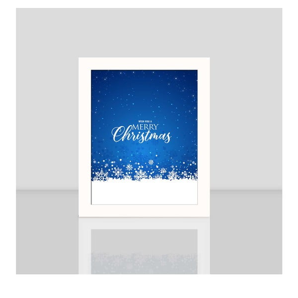 Obraz w białej ramie Blue Merry Christmas, 23,5x28,5 cm