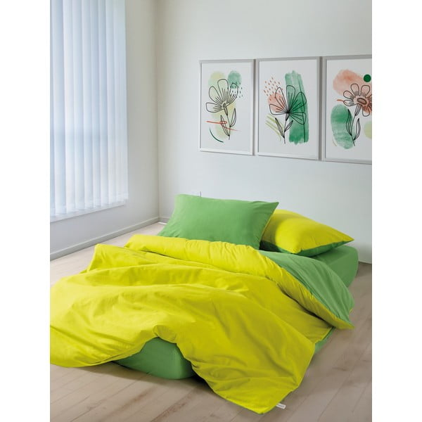 Żółta/zielona pościel dwuosobowa z bawełny renforcé z prześcieradłem/4-częściowa 200x220 cm Sage – Mijolnir