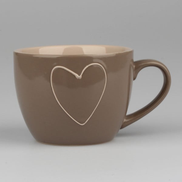 Brązowy kubek ceramiczny ręcznie zdobiony Dakls Heart, 473 ml