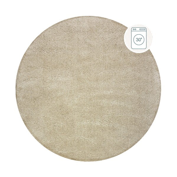 Beżowy okrągły dywan z włókien z recyklingu odpowiedni do prania 133x133 cm Fluffy – Flair Rugs