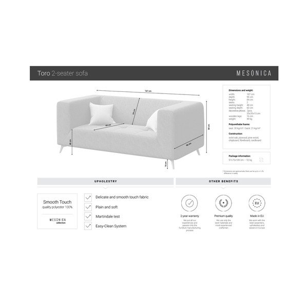 Jasnobeżowa 2-osobowa sofa MESONICA Toro-image-3