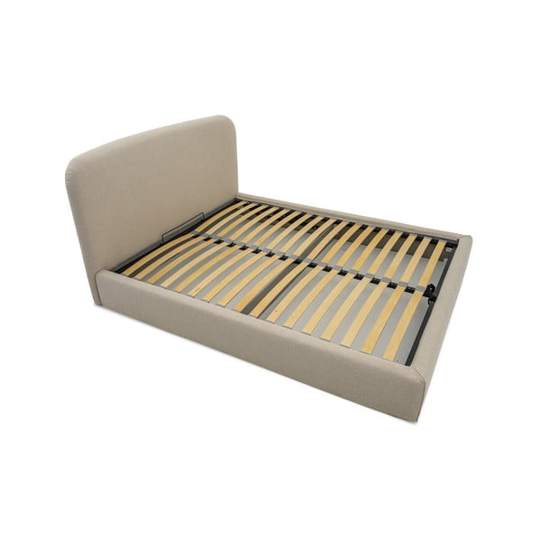 Beżowe tapicerowane łóżko dwuosobowe ze schowkiem ze stelażem 140x190 cm Sea – Scandic-image-3