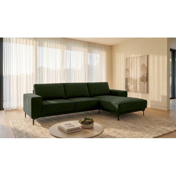 Zielony narożnik z tkaniny szenilowej (prawostronny/z szezlongiem) Copenhagen – Scandic-image-1