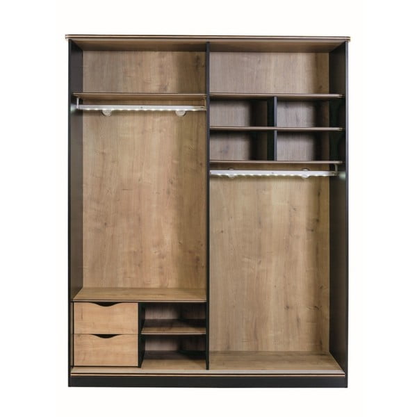 Czarna szafa z drzwiami w naturalnym kolorze Black Sliding Wardrobe-image-2