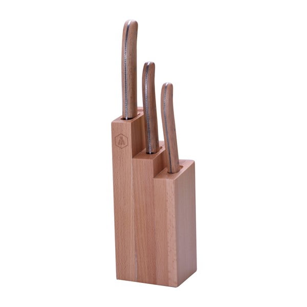 Komplet 3 nożów ze stojakiem z drewna bukowego Laguiole