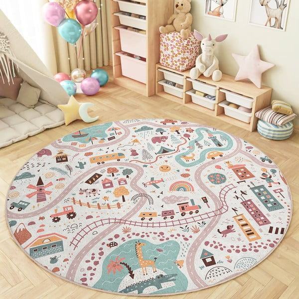 Dziecięcy dywan do zabawy odpowiedni do prania ø100 cm Furry World – Mila Home-image-1
