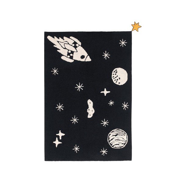 Czarny dywan dziecięcy z mieszanki bawełny tkany ręcznie odpowiedni do prania 140x200 cm Alfombra Lavable Universe – Lorena Canals