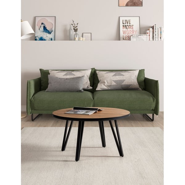 Czarny okrągły stolik z blatem w dekorze dębu ø 80 cm Sindi – Marckeric-image-1