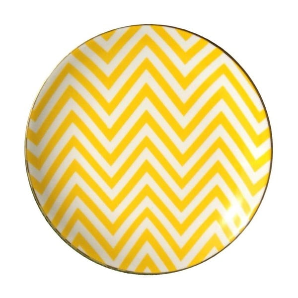 Żółto-biały talerz porcelanowy Vivas Zigzag, Ø 23 cm