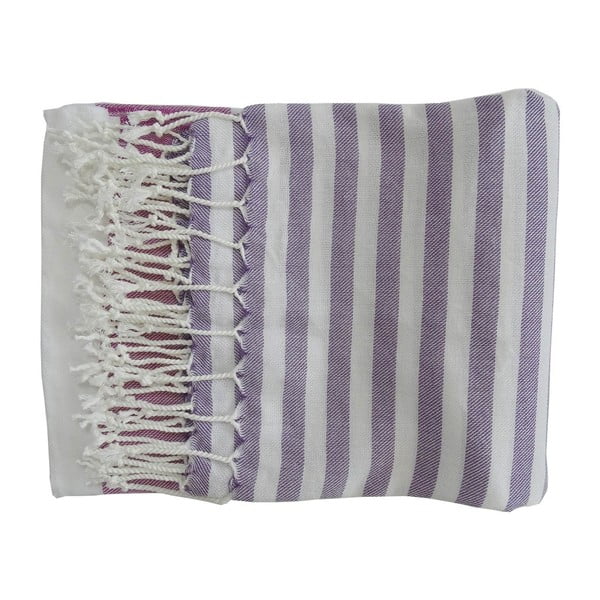 Fioletowy ręcznik tkany ręcznie z wysokiej jakości bawełny Hammam Melis, 100x180 cm
