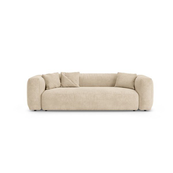 Kremowa aksamitna rozkładana sofa modułowa 264 cm – Micadoni 