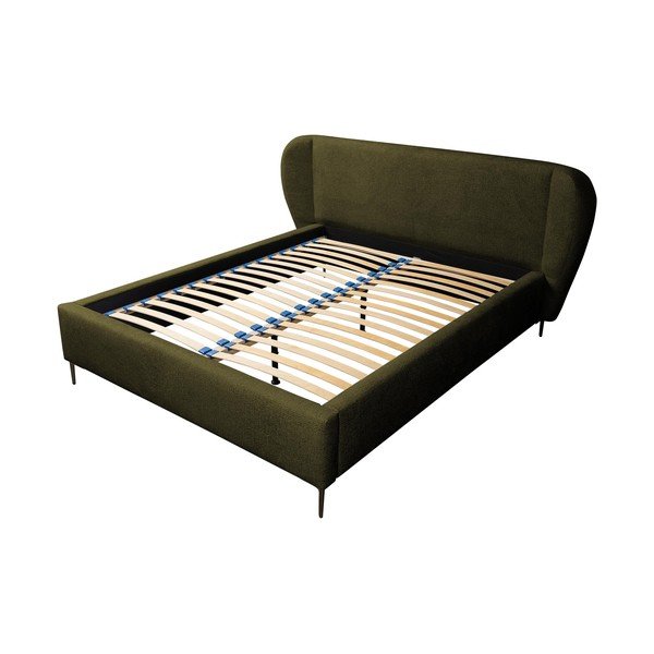 Ciemnozielone tapicerowane łóżko dwuosobowe ze stelażem 160x200 cm Makana – Makamii-image-2