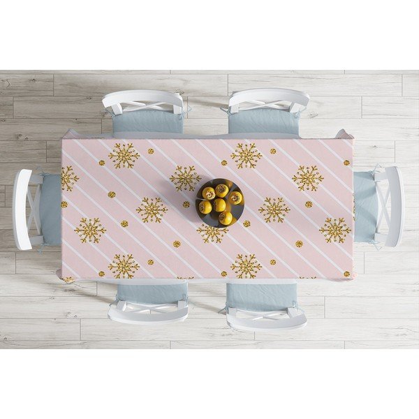 Świąteczny obrus z domieszką bawełny Minimalist Cushion Covers Golden Snowflakes, 140x180 cm-image-1