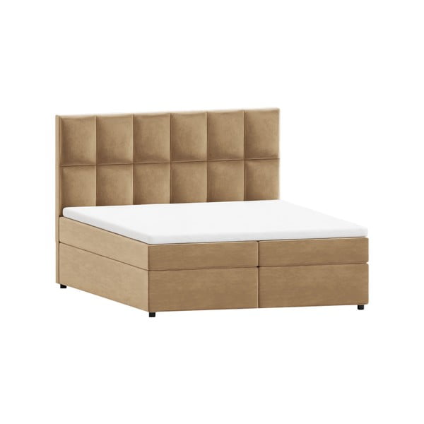 Łóżko boxspring ze schowkiem 200x200 cm w kolorze ochry Flip – Ropez