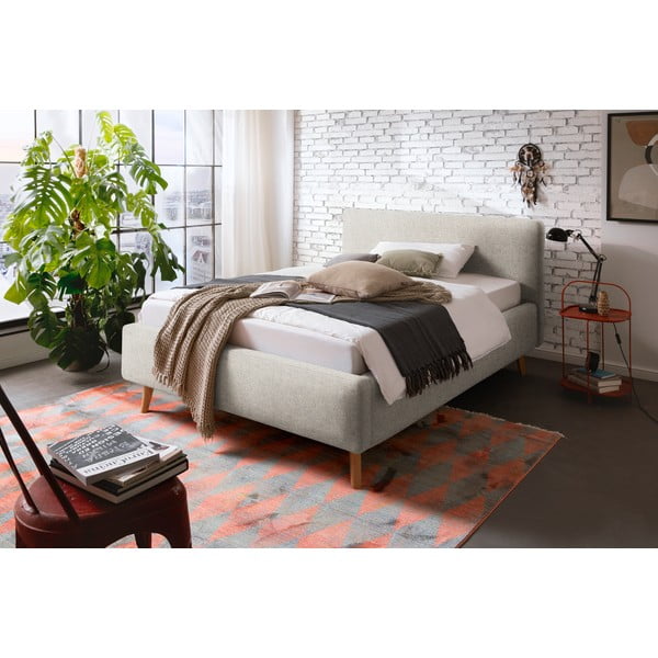 Beżowe tapicerowane łóżko dwuosobowe ze schowkiem ze stelażem 140x200 cm Mattis – Meise Möbel-image-1