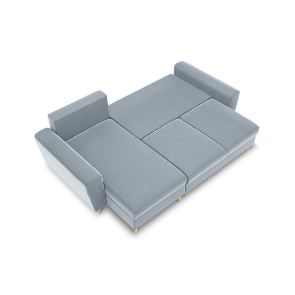 Jasnoniebieski aksamitny rozkładany narożnik ze schowkiem Kyoto – Cosmopolitan Design-image-1