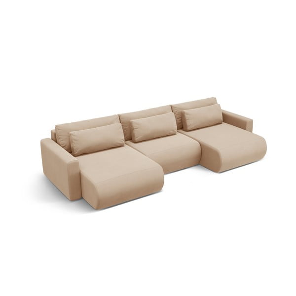 Jasnobrązowy aksamitny rozkładany narożnik ze schowkiem (w kształcie litery U) Belfast – Cosmopolitan Design-image-2