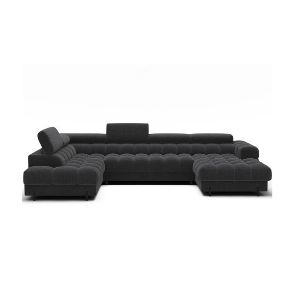 Ciemnoszary rozkładany narożnik z materiału bouclé (lewostronny/w kształcie litery U) Feraria – ELTAP