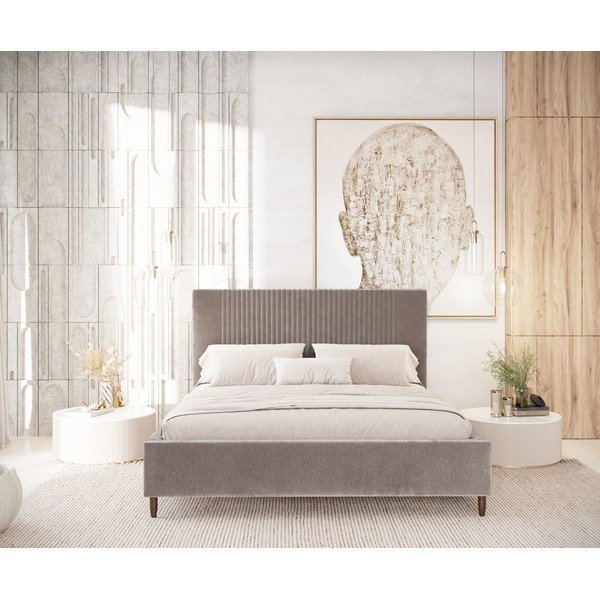 Beżowe tapicerowane łóżko dwuosobowe ze schowkiem ze stelażem 180x200 cm Etero – Maison de Rêve-image-4