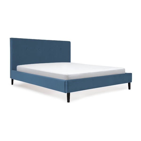 Niebieskie łóżko z czarnymi nogami Vivonita Kent Velvety, 160x200 cm