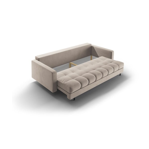 Beżowa aksamitna rozkładana sofa ze schowkiem 222 cm Bali – Cosmopolitan Design-image-4